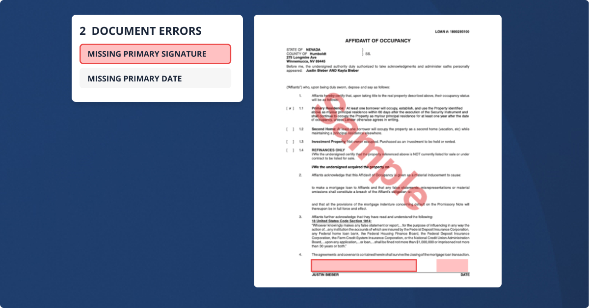 Closing Quality Control demonstrating document errors